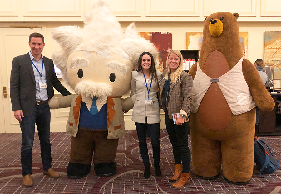 ForeFront Employees with Mascots at Salesforce Event