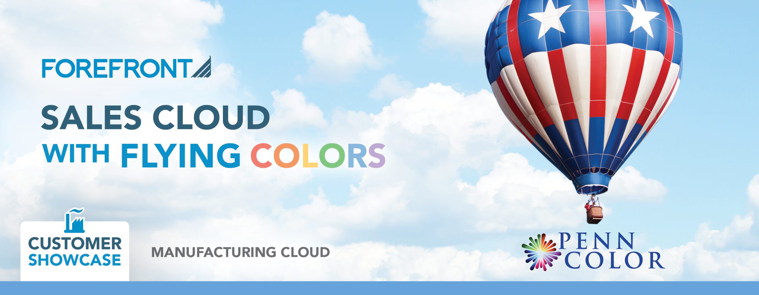 Patriotic air balloon in the clouds with text "Sales Cloud with Flying Colors"