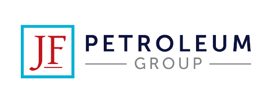 A logo for the company JF Petroleum Group featuring the colors red, light blue, navy blue, and gray.
