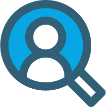 A blue magnifying glass icon, with an outline of a person on the middle of the magnifying glass, representing Salesforce Marketing Cloud.