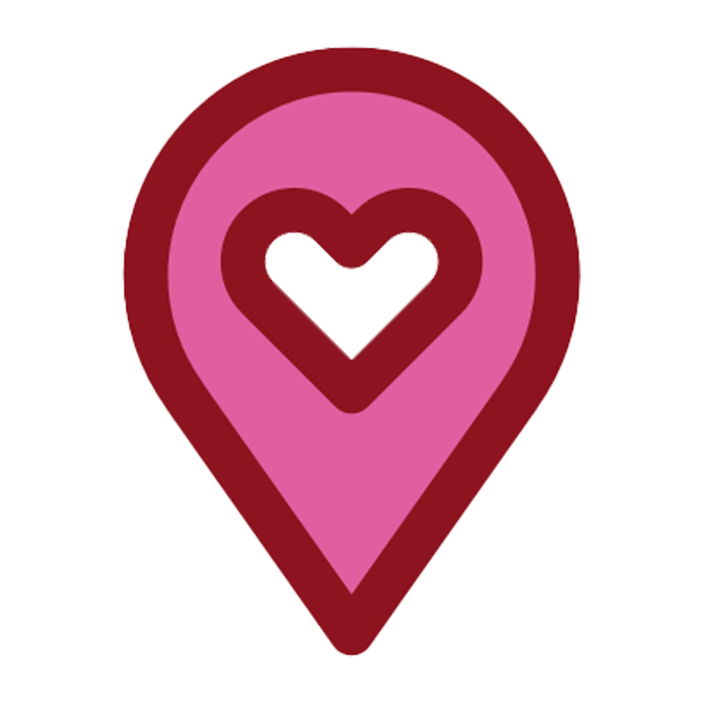 SF-Field_Service Upside down droplet shape with a heart cutout in the center with pink inside and red outline