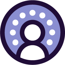 DataCloud Purple outline circle with and person shape inside, and multiple dots around the person, representing the collective data of a user.