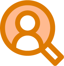 MarketingCloud Orange outline of a magnifying glass with a person shape icon inside the lens
